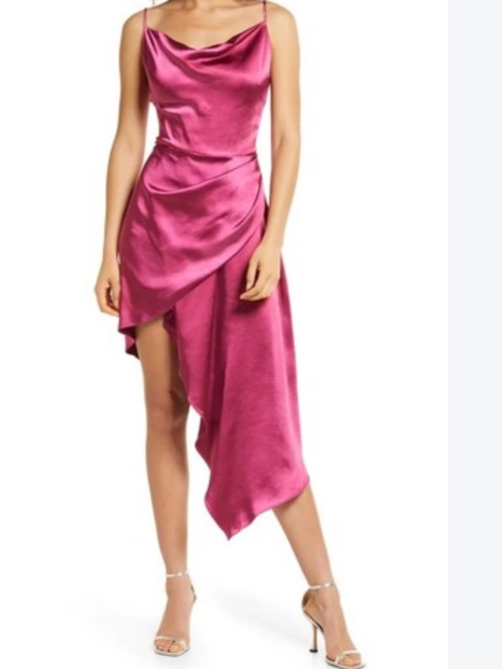 Elliatt jacinda cocktail satin cowl neck asymmetric dress berry sz small